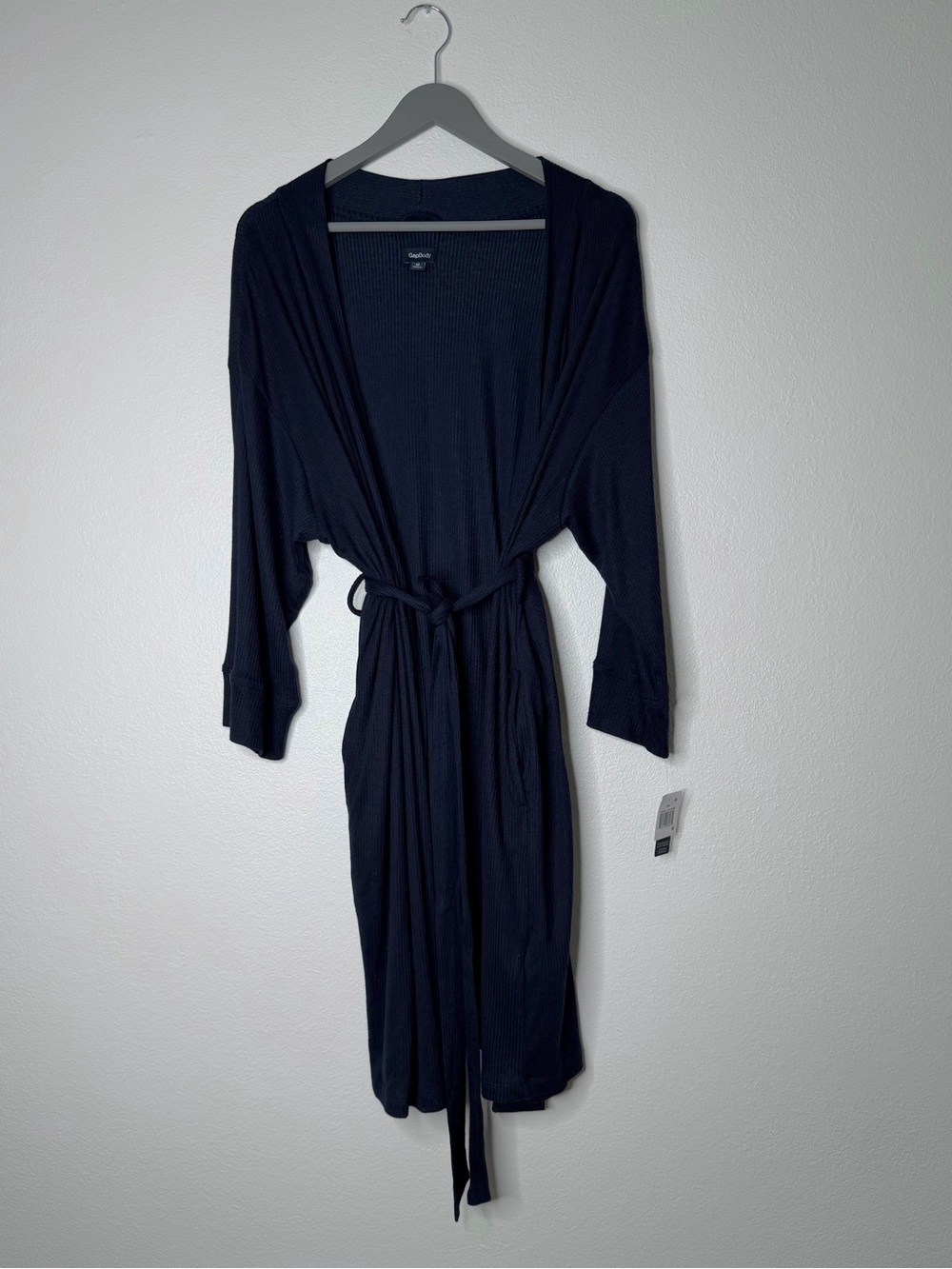 GapBody Ribbed Belted Robe Wrap Navy - size M